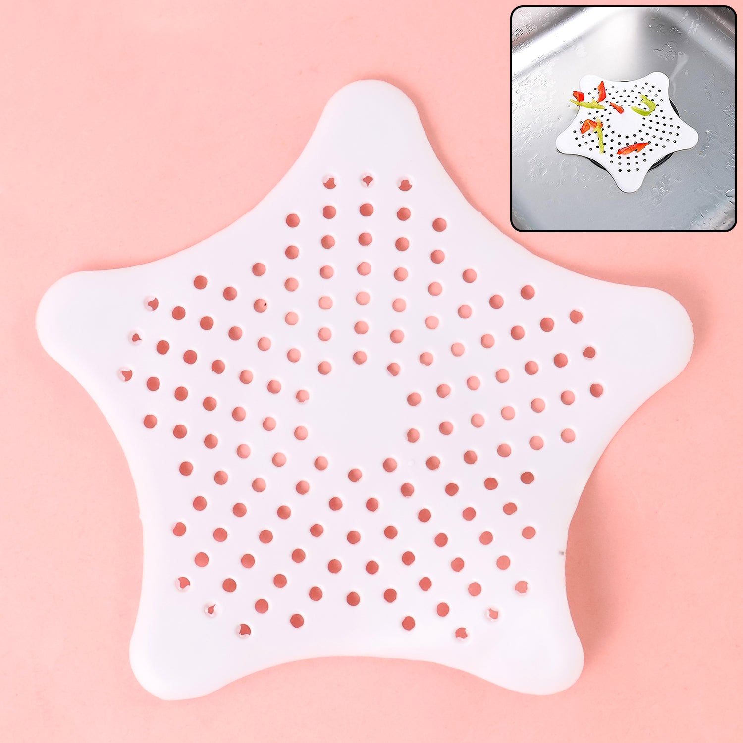 White Star-Shaped Silicone Sink Hair Catcher & Drain Strainer White Star-Shaped Silicone Sink Hair Catcher & Drain Strainer